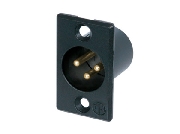 Neutrik NC3MP-B, XLR, Панельный, 3-х контактный панельный разъем male с черненым корпусом и контактами с золотым покрытием. 301-227-325