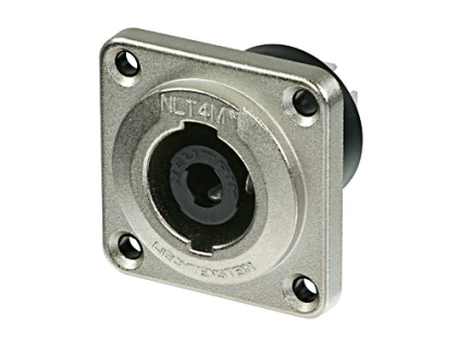 Neutrik NLT4MP, Speaker, Панельный, 4-х контактный speaker разъем типа male с металлическим никелированным корпусом.