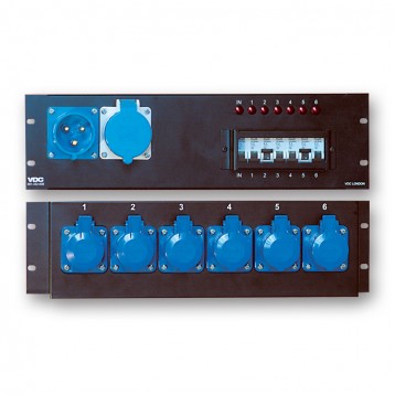 VDC 32A I/O to 6 x 16A distribution Module, CEE, , 19" модуль дистрибуции питания с 6 розетками CEE, высотой 3U, индивидуальные автоматы защиты