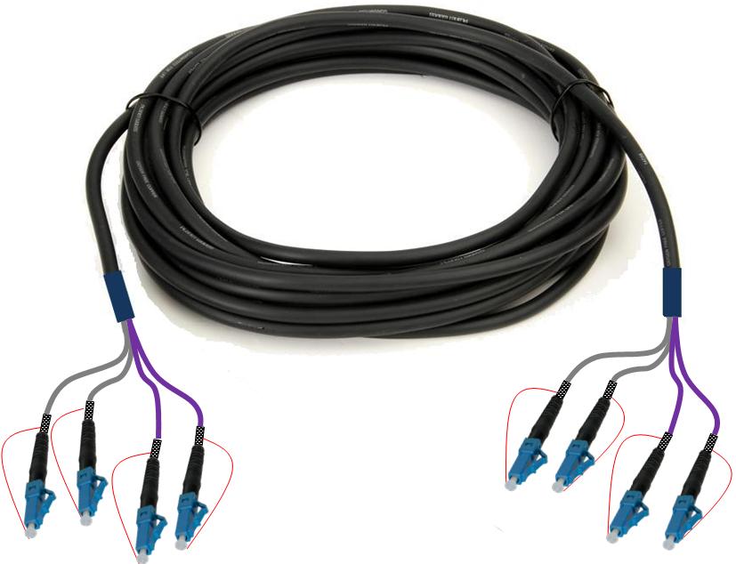 Wiring Parts WP-4LC - 4LC, UPC SM, 50, Оптические кабели, BIO, Кабель тактический межблочный 4xLC - 4xLC UPC SM Bio, 50 м